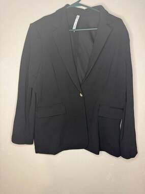 NY Collection Woman Black One-Button Knit Blazer Jacket Plus Size 2X